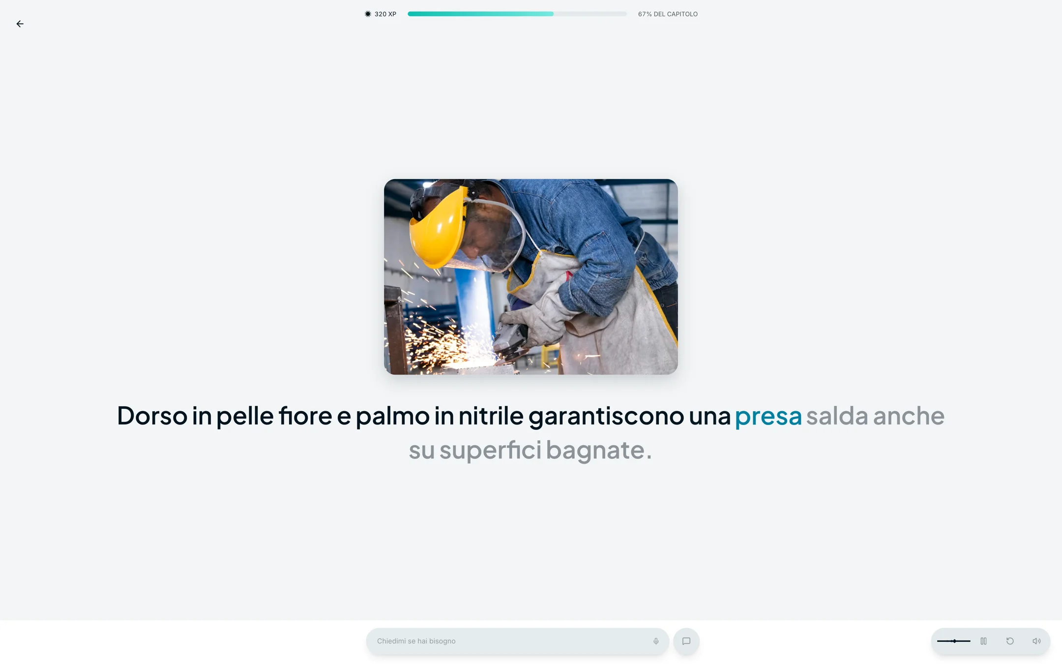 dendōo — tutor AI adattivo: esercizio pratico sui dispositivi di protezione individuale